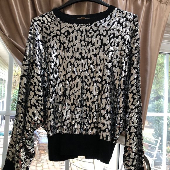 Women's Medium Michael Kors Collection Sequin Leopard Sweater - Picture 1 of 4